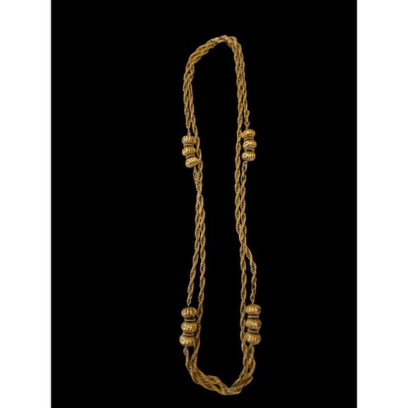 Vintage Monet Gold-Tone 53" Double Strand Rope Chain Necklace With Beaded Accent - Picture 5 of 6